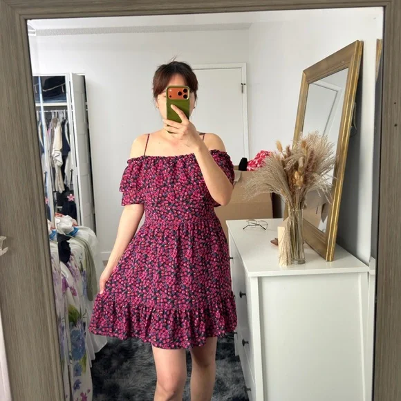 Wayf Pink Floral Off-Shoulder Ruffle Mini Dress - Picture 2 of 4